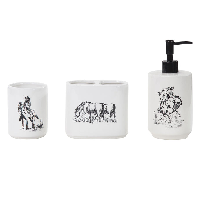 Ranch Life - Countertop Bathroom Set (Set of 3), 4 Per Carton - White / Black