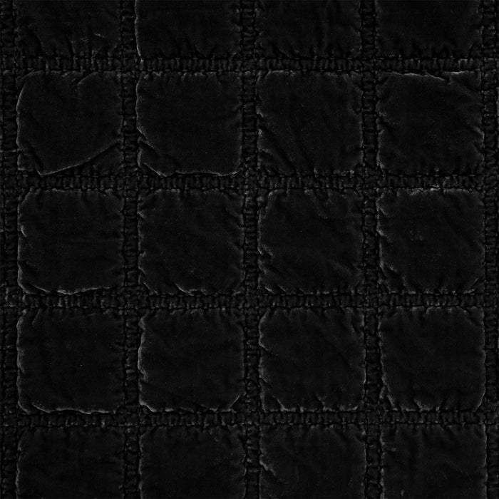 Stella - Faux Silk Velvet Double Box Stitch Throw - Black