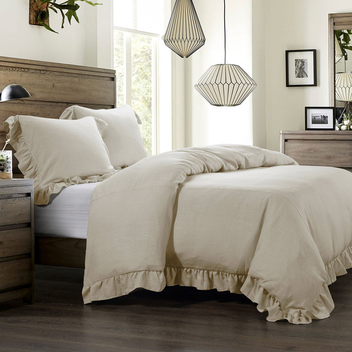 Lily - Queen Washed Linen Duvet Cover - Light Tan
