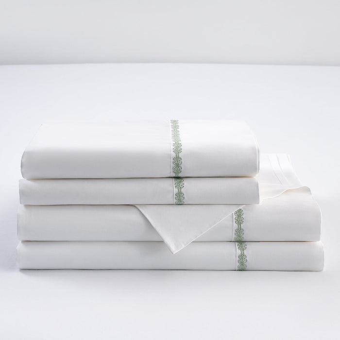 Laurel Sheet - Queen 350TC Laurel Embroidered Border Sheet Set (Set of 4) - Fern Green