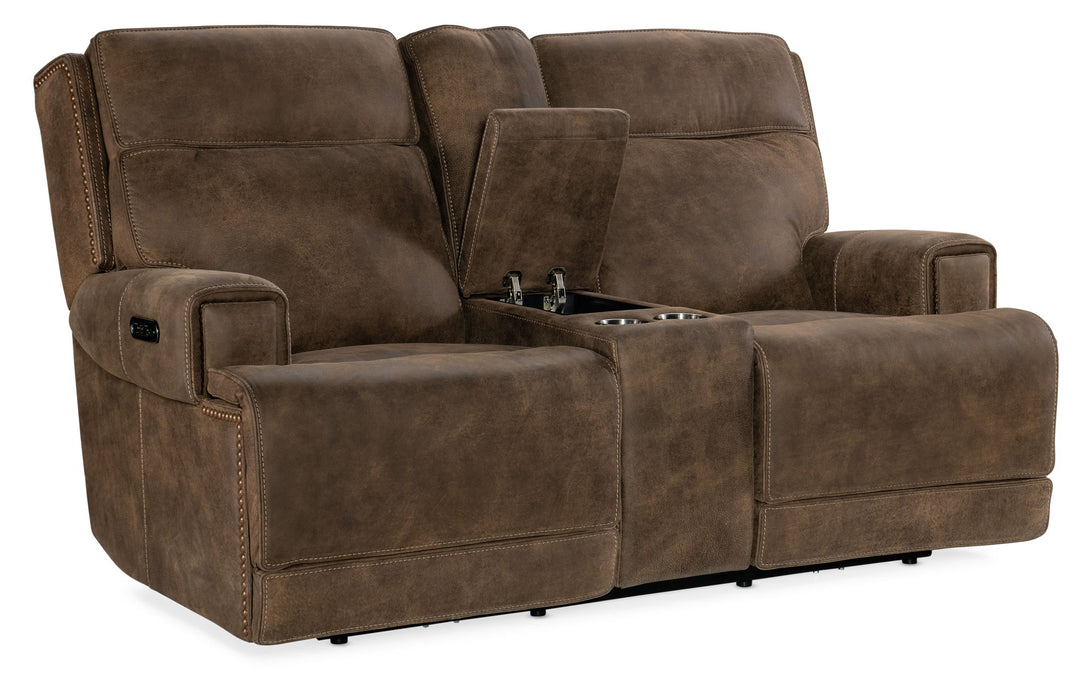 MS - Wheeler Power Console Loveseat With Power Headrest - Dark Brown