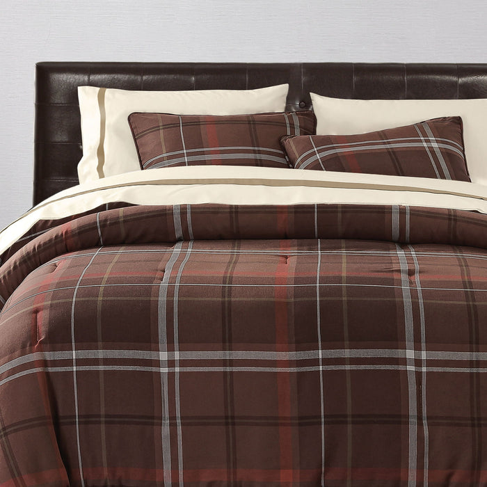 Jackson - King Plaid Duvet Cover Set (Set of 3) - Brown / Red