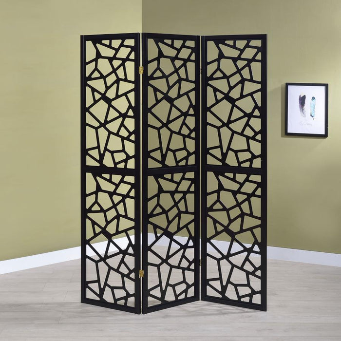 Nailan - 3-Panel Room Divider Folding Screen Open Mosaic - Black