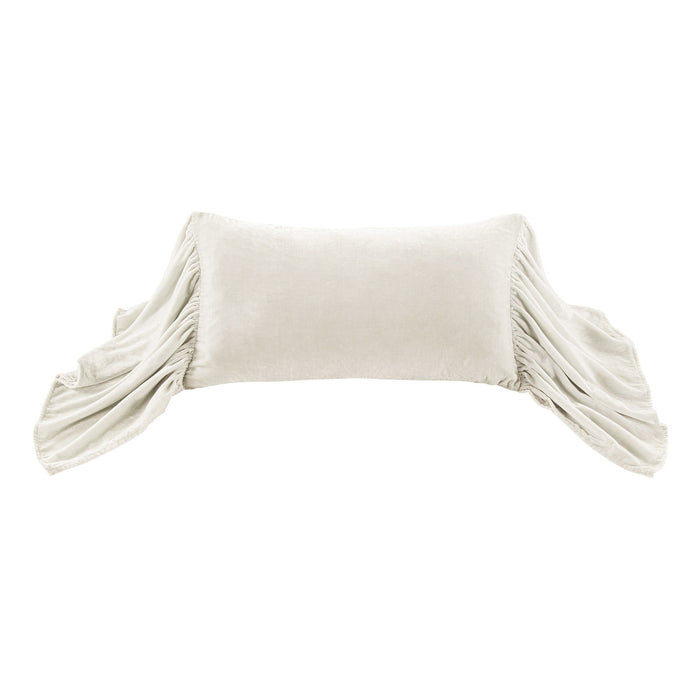 Stella - Faux Silk Velvet Long Ruffled Pillow - Stone