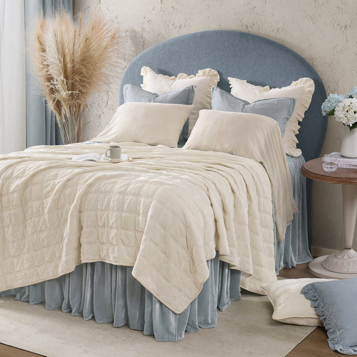 Stella - King Faux Silk Velvet Double Box Stitch Quilt Set (Set of 3) - Stone