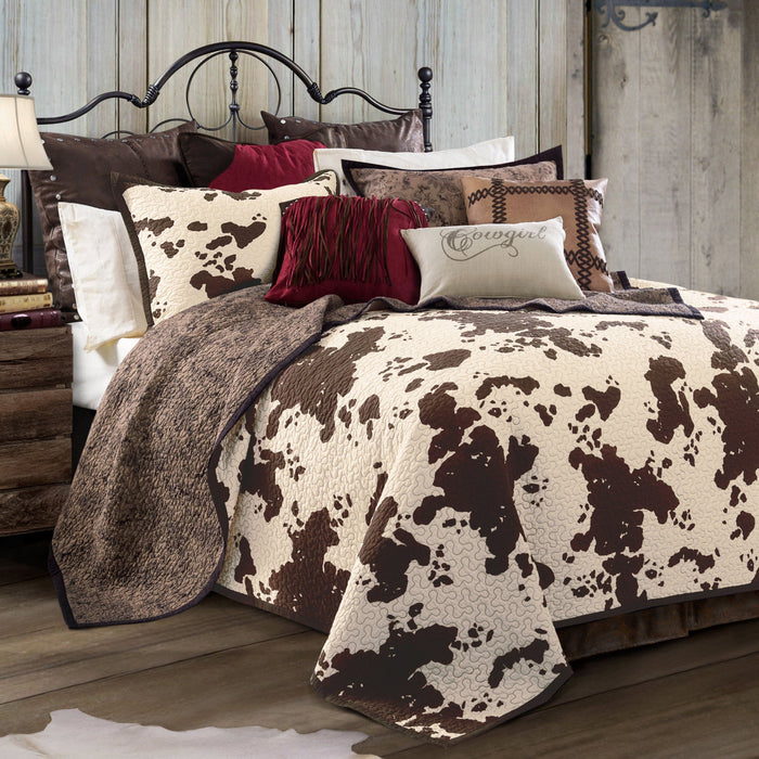 Elsa Cowhide - King Reversible Quilt Set (Set of 3) - Chocolate