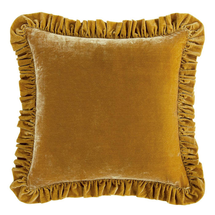 Stella - Faux Silk Velvet Ruffled Euro Sham - Saffron