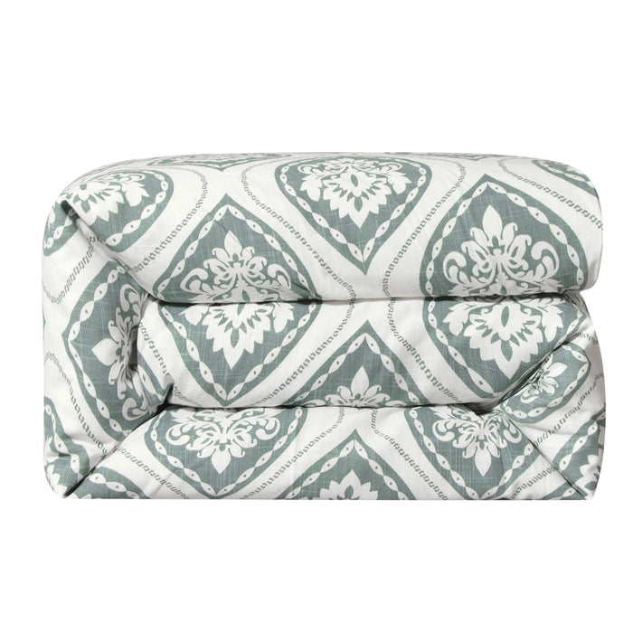 Belmont - Queen Duvet Cover - Green / White