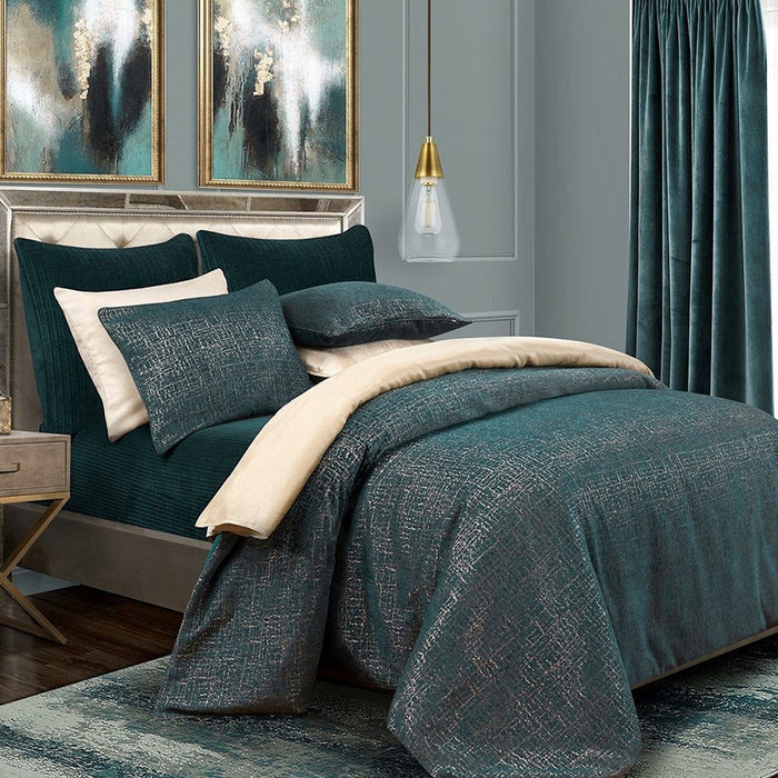 Hayworth - Queen Comforter Set (Set of 3) - Deep Teal / Gold