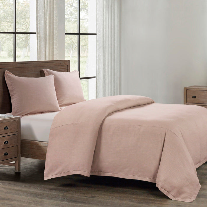 Hera - Queen Washed Linen Flange Duvet Cover Set (Set of 3) - Blush