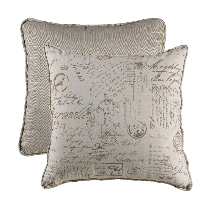 Fairfield - Printed Script Linen Euro Sham - Cream