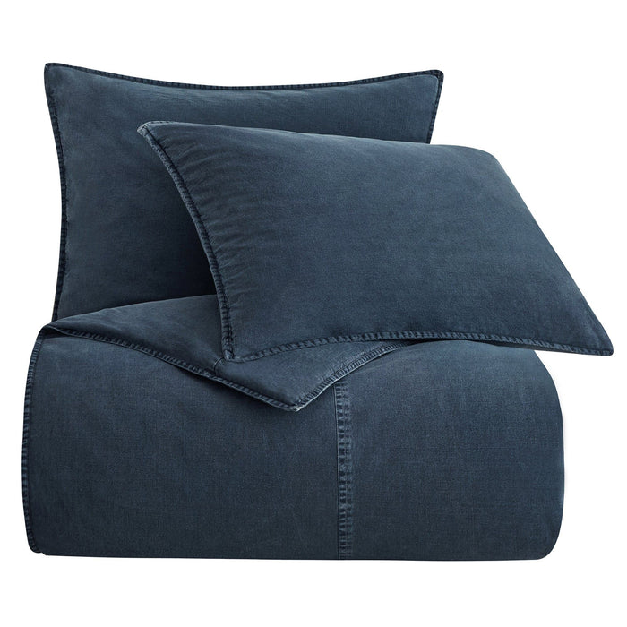 Cotton Canvas - Queen Stonewashed Duvet Cover Set (Set of 3) - Denim