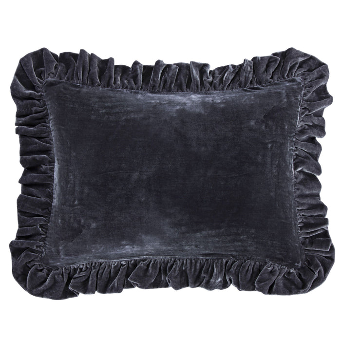 Stella - Faux Silk Velvet Ruffled Dutch Euro Pillow - Dark Slate