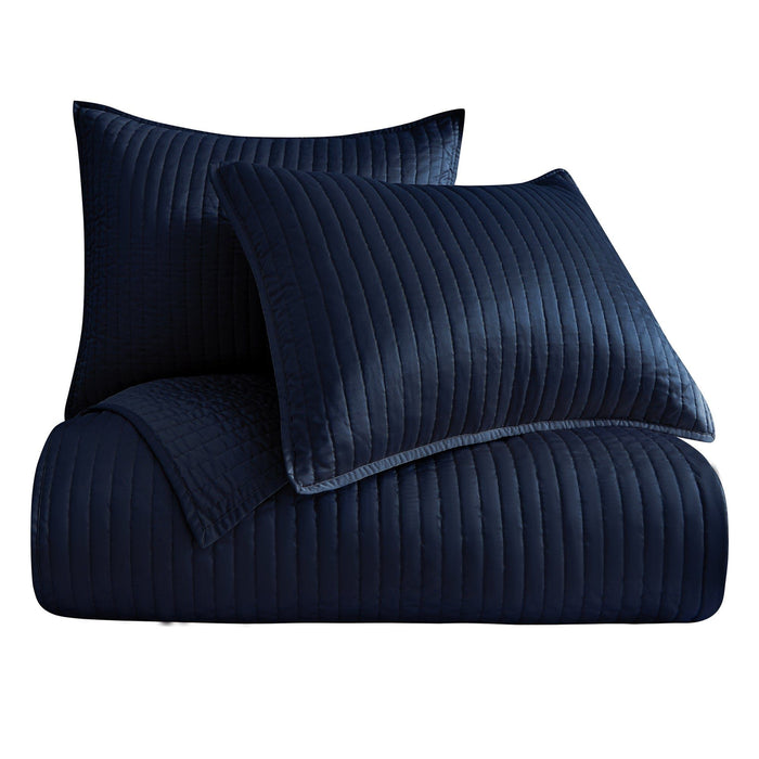 Satin Channel - King Quilt Set (Set of 3) - Blue