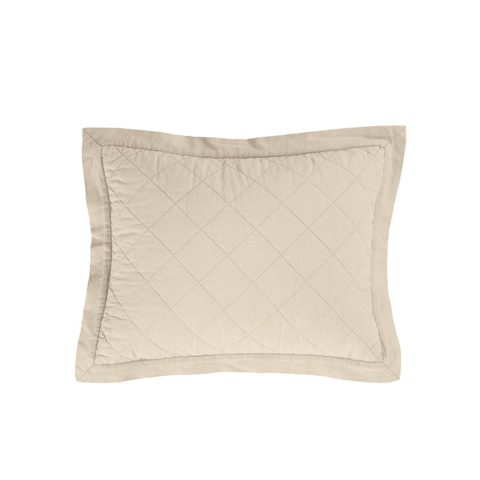 Diamond Linen - Linen Cotton Diamond Quilted Boudoir Pillow - Light Tan
