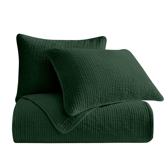 Stonewashed Cotton Velvet - King Quilt Set (Set of 3) - Emerald