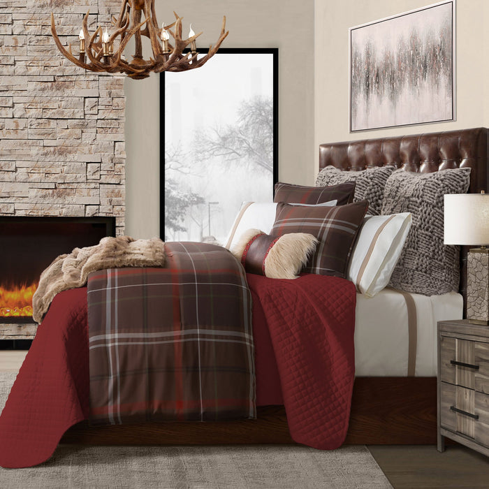 Jackson - Twin Plaid Comforter Set (Set of 2) - Brown / Red