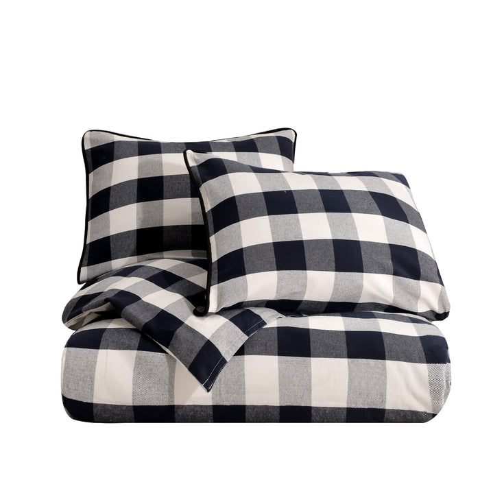 Camille - King Buffalo Check Duvet Cover Set (Set of 3) - Black / Natural