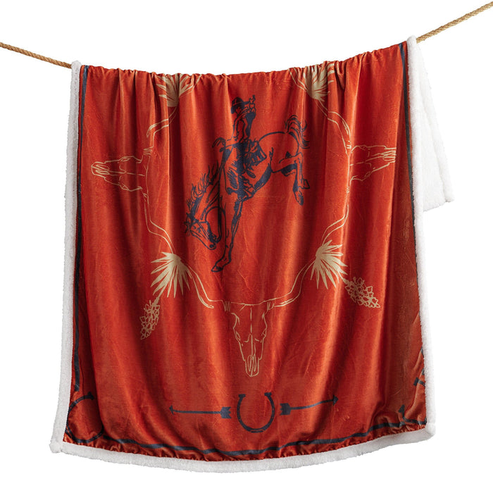 Campfire - Marfa Campfire Sherpa Throw Sunset Rider, 6 Per Carton - Red