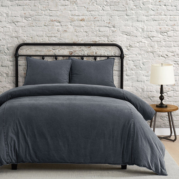 Cotton Canvas - Queen Stonewashed Duvet Cover Set (Set of 3) - Charcoal