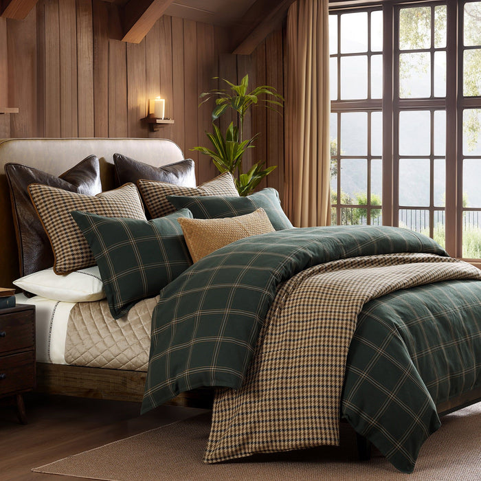 Windowpane - Full Plaid Comforter Set (Set of 3) - Hunter Green
