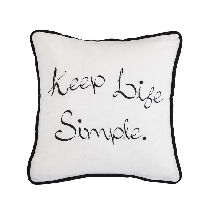 Blackberry - Keep Life Simple Embroidery Throw Pillow - White / Black