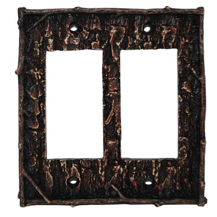 Pine Bark Switch Plate - 5" x 5" Pine Bark Double Rocker Wall Switch Plate 4 Per Carton - Multi