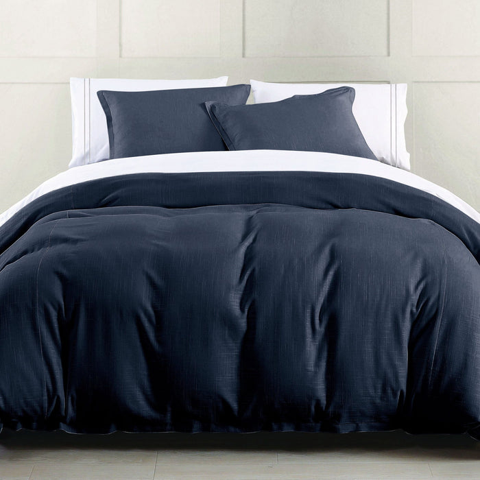 Hera - King Washed Linen Flange Comforter Set (Set of 3) - Navy