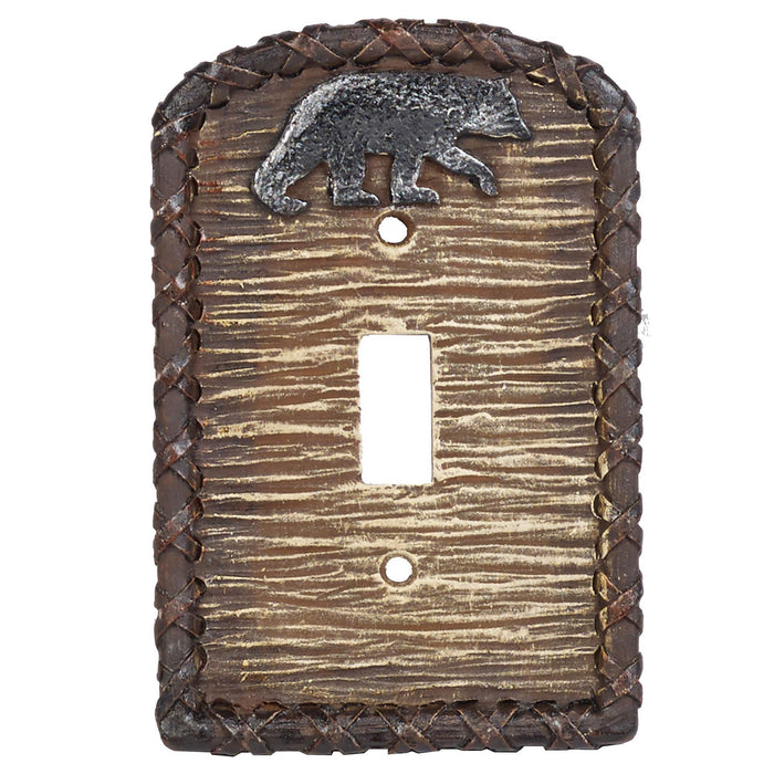 Pine Bark Switch Plate - 5" x 3.5" Bear Single Wall Switch Plate 4 Per Carton - Multi