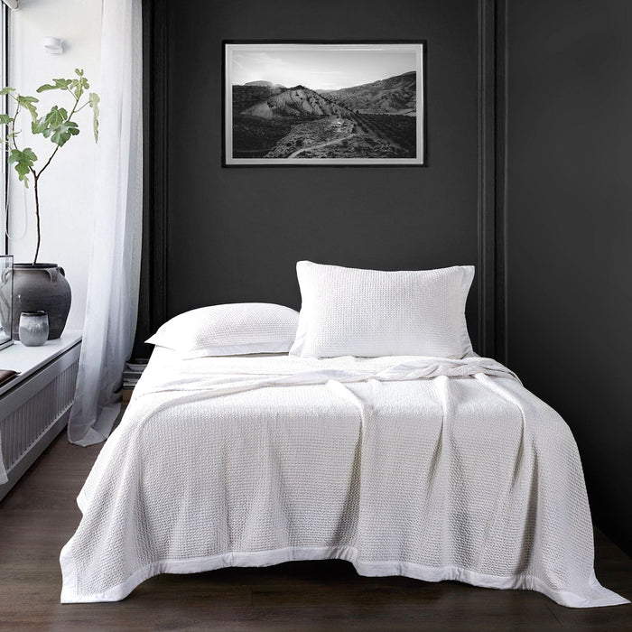 Stonewashed Cotton Waffle Weave - Full/Queen Coverlet - White