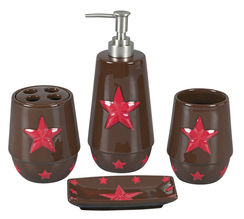 Rustic Star - Ceramic Star Countertop Bathroom Set (Set of 4), 4 Per Carton - Red