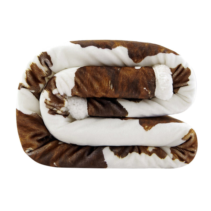 Campfire - Elsa Cowhide Campfire Sherpa Throw 6 Per Carton - Chocolate