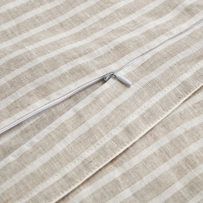 100% French Flax Linen - Queen Railroad Stripe Duvet Cover Set (Set of 3) - Natural