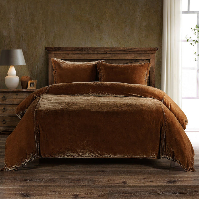 Stella - King Faux Silk Velvet Duvet Cover Set (Set of 3) - Copper Brown