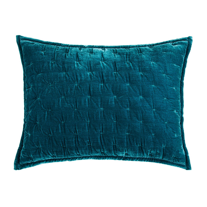 Stella - 21" x 27" Faux Silk Velvet Pintuck Pillow Sham - Teal