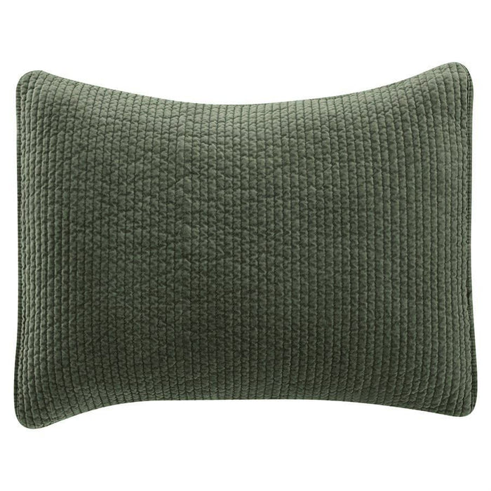 Stonewashed Cotton Velvet - 21" x 34" Quilted Pillow Sham - Fern Green