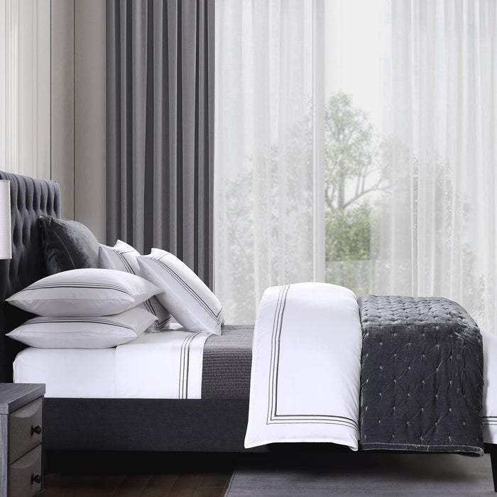 Border Embroidery - Queen Sheet Set (Set of 4) - Gray