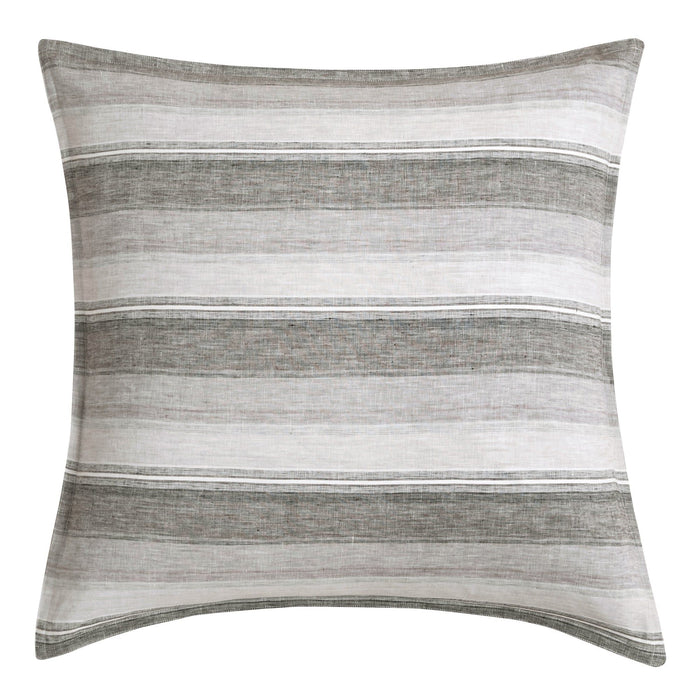 100% French Flax Linen - Variegated Stripe Euro Sham - Charcoal