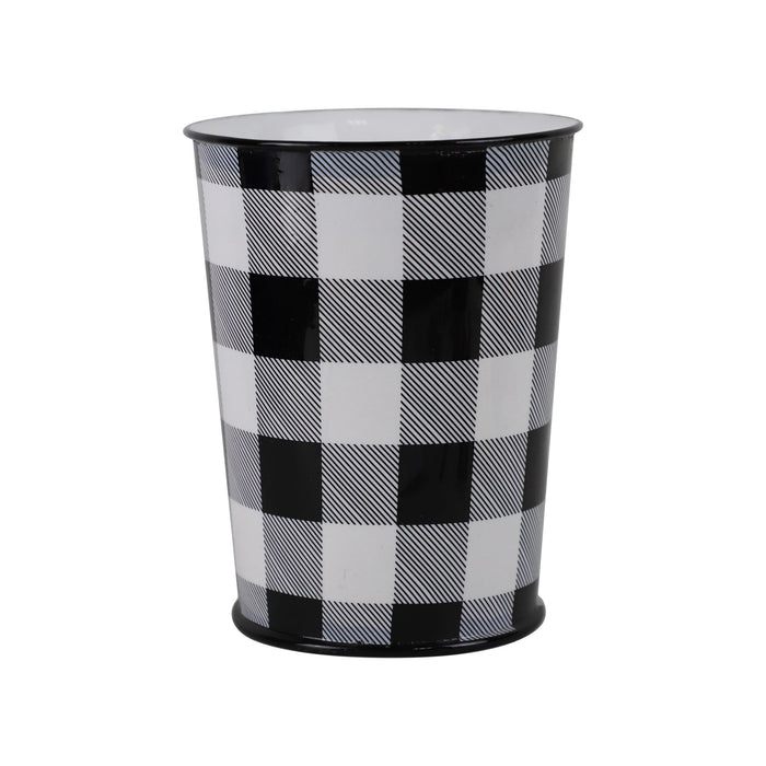 Camille - Buffalo Check Wastebasket, 2 Per Carton - Black / White