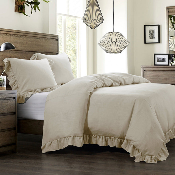 Lily - King Washed Linen Comforter Set (Set of 3) - Light Tan