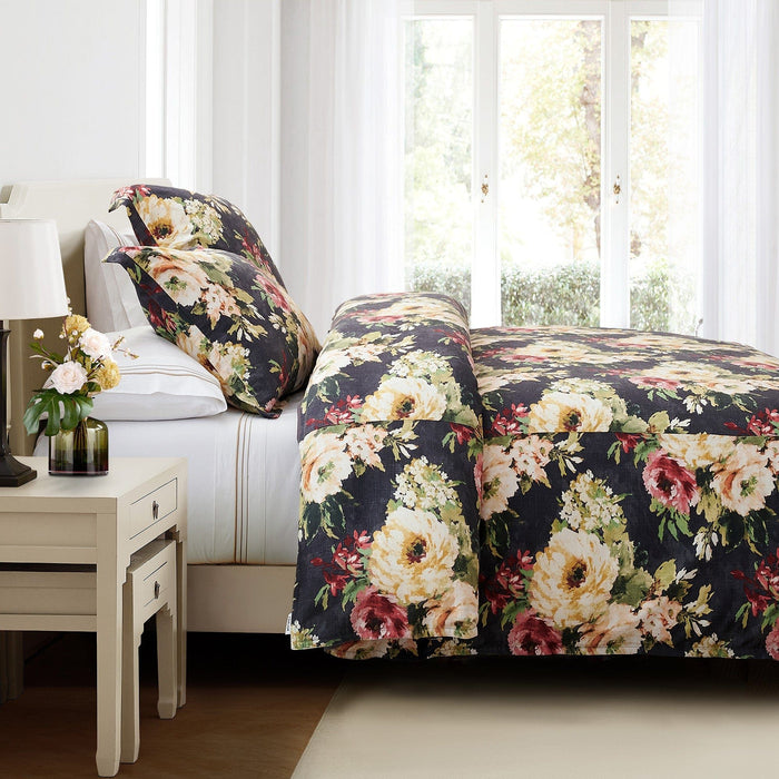 Peony - King Washed Linen Comforter Set (Set of 3) - Charcoal