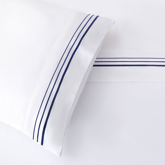 Border Embroidery - King Sheet Set (Set of 4) - Navy