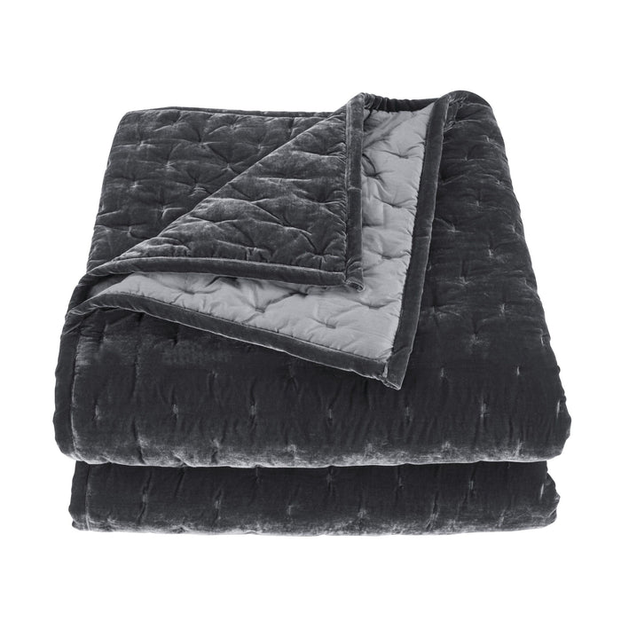 Stella - King Faux Silk Velvet Pintuck Quilt - Dark Slate