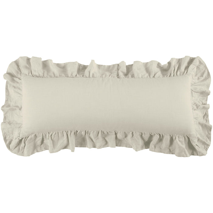 Luna - Washed Linen Ruffled Lumbar Pillow - Light Tan