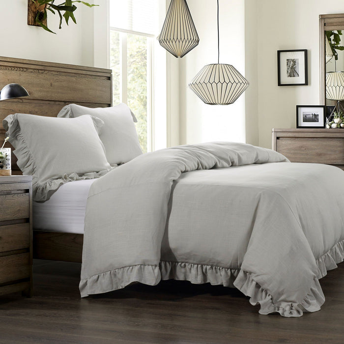 Lily - Queen Washed Linen Duvet Cover - Light Gray