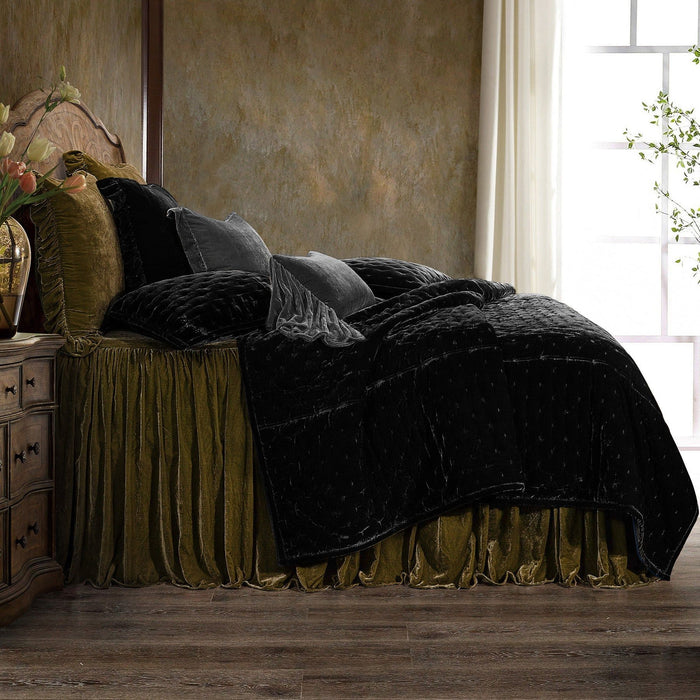 Stella - Twin Faux Silk Velvet Bedspread Set (Set of 2) - Green Ochre