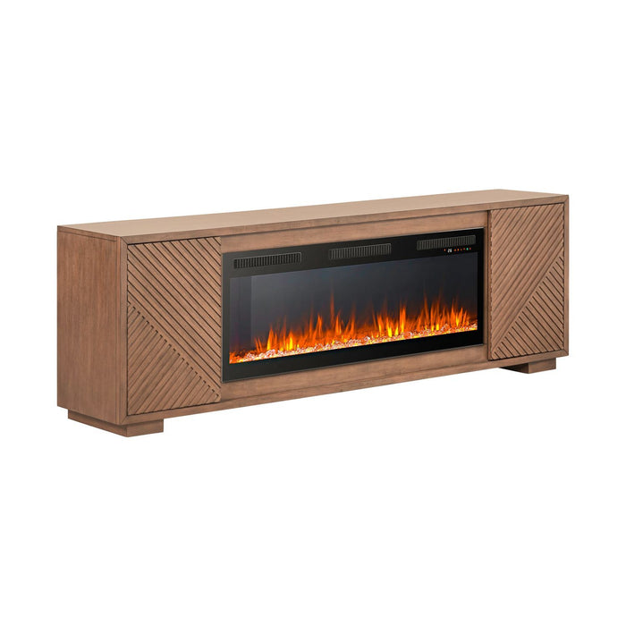 Fireplace TV Consoles - 214 84'' Console With Fire FTS Multiplees - Light Brown