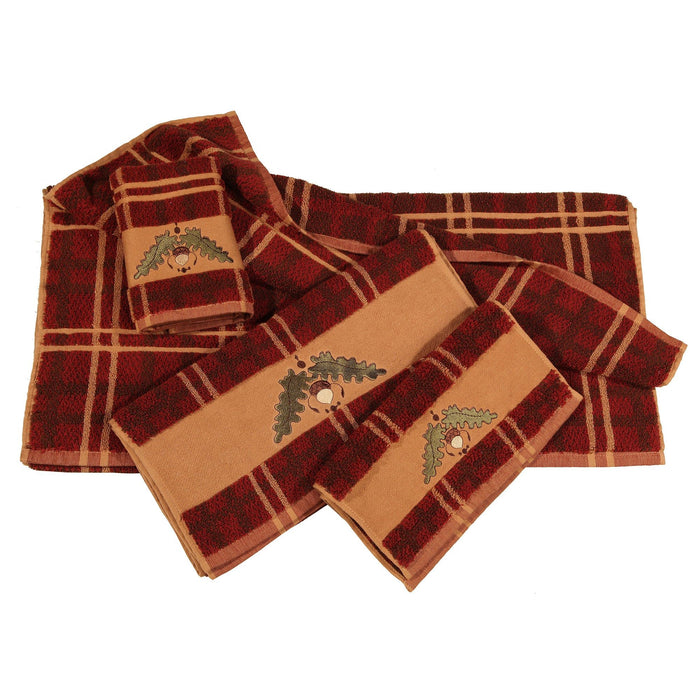 Embroidered Acorn Towel Set, Plaid (Set of 3), 2 Per Carton - Multi
