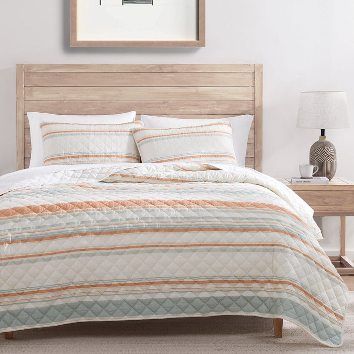 Mystic Stripe - Full/Queen Cotton Gauze Quilt Set (Set of 3) - Coral