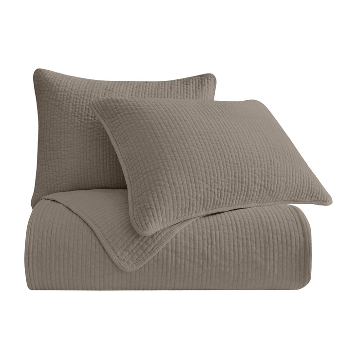 Stonewashed Cotton Velvet - King Quilt Set (Set of 3) - Taupe
